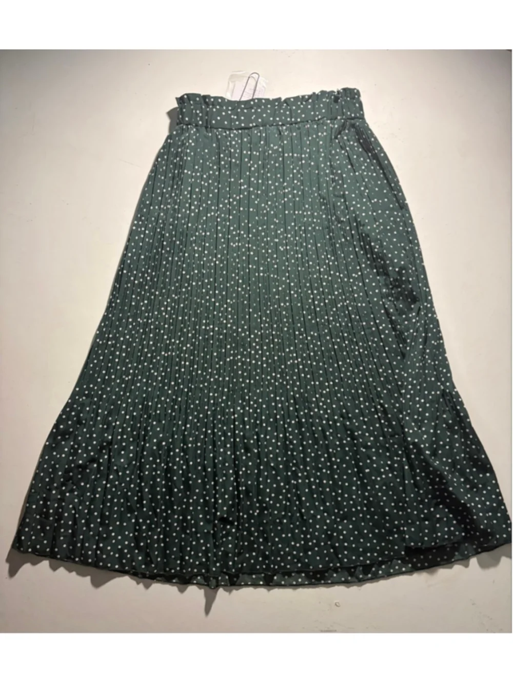 Women's EXLURA Green & White Polka Dot Pleated Midi Skirt L 228